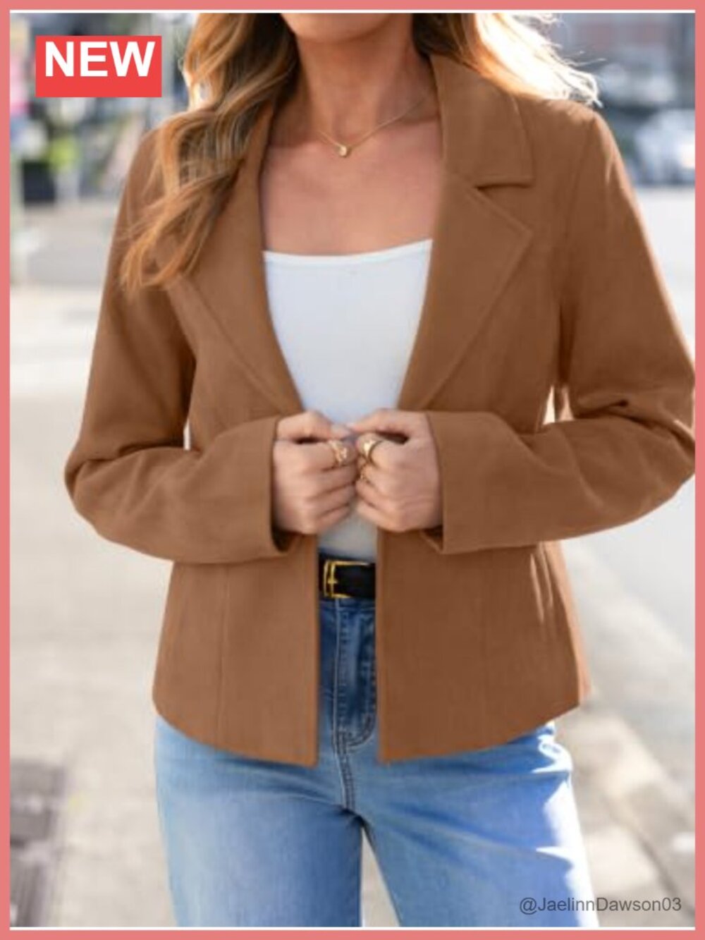 Lightweight Faux Suede Open Front Cropped Jacket Notch Lapel - Picture 4 of 6